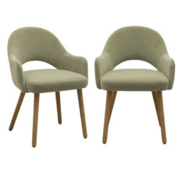 Set Of 2 Sage Green Velvet Dining Chairs With Oak Legs - thumbnail 3