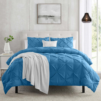 Ameha Pintuck Duvet Cover Set With Pillowcase & Breathable Microfiber Pinch Pleat Diamond Washed Blue Double 200X200Cm - image 1