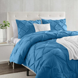 Ameha Pintuck Duvet Cover Set With Pillowcase & Breathable Microfiber Pinch Pleat Diamond Washed Blue Double 200X200Cm - thumbnail 6