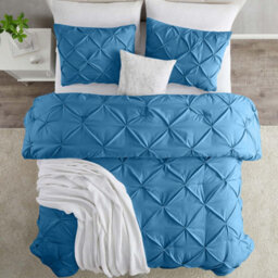 Ameha Pintuck Duvet Cover Set With Pillowcase & Breathable Microfiber Pinch Pleat Diamond Washed Blue Double 200X200Cm - thumbnail 3