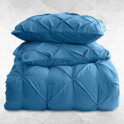 Ameha Pintuck Duvet Cover Set With Pillowcase & Breathable Microfiber Pinch Pleat Diamond Washed Blue Double 200X200Cm - thumbnail 2