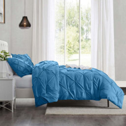 Ameha Pintuck Duvet Cover Set With Pillowcase & Breathable Microfiber Pinch Pleat Diamond Washed Blue Double 200X200Cm - thumbnail 5