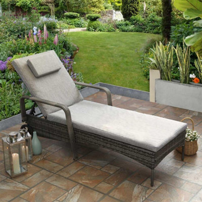 Ventura Rattan Sun Lounger With Adjustable Recline Padded Cushion - Grey - image 1