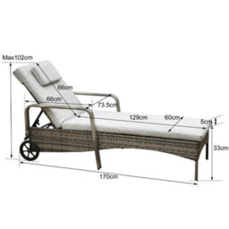 Ventura Rattan Sun Lounger With Adjustable Recline Padded Cushion - Grey - thumbnail 3