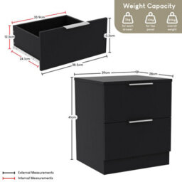 Lassic Vida Designs Trega 3 Piece Bedroom Set (2 Drawer Bedside Chest, 5 Drawer Chest, 2 Door 2 Drawer Wardrobe) Black - thumbnail 7