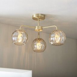 Luminosa Lighting Luminosa Dimple Multi Arm Glass Semi Flush Ceiling Light Satin Brass Plate, Champagne Lustre Glass - thumbnail 2