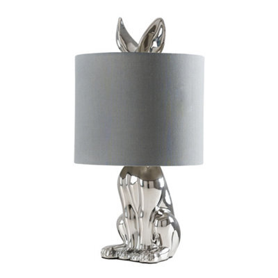 Valuelights Lepus Modern Chrome Ceramic Rabbit/hare Table Lamp With Grey Shade - Includes 4W Led Bulb 3000K Warm White - image 1