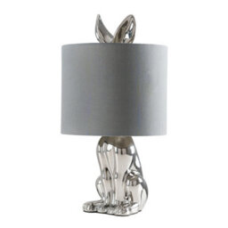 Valuelights Lepus Modern Chrome Ceramic Rabbit/hare Table Lamp With Grey Shade - Includes 4W Led Bulb 3000K Warm White - thumbnail 1