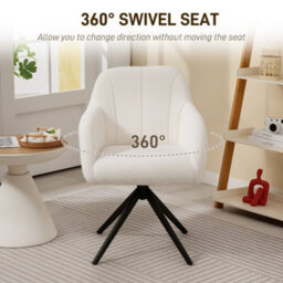 Homcom 360 Degree Swivel Accent Chair, Teddy Fleece Fabric Armchair, White - thumbnail 5