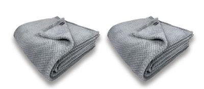 Waffle Flannel Fleece Throw Blanket Soft Warm Sofa Bed Travel (Cloudy Grey, Double) - Pack Of 2 - image 1