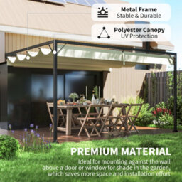 Outsunny 4 X 3(M) Outdoor Pergola Retractable Canopy Wall Mounted, Cream - thumbnail 5