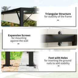 Outsunny 4 X 3(M) Outdoor Pergola Retractable Canopy Wall Mounted, Cream - thumbnail 6
