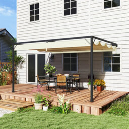 Outsunny 4 X 3(M) Outdoor Pergola Retractable Canopy Wall Mounted, Cream - thumbnail 1