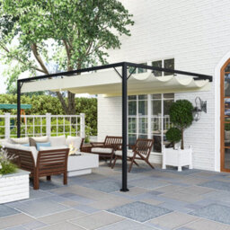 Outsunny 4 X 3(M) Outdoor Pergola Retractable Canopy Wall Mounted, Cream - thumbnail 7