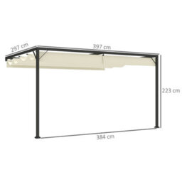 Outsunny 4 X 3(M) Outdoor Pergola Retractable Canopy Wall Mounted, Cream - thumbnail 3