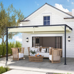 Outsunny 4 X 3(M) Outdoor Pergola Retractable Canopy Wall Mounted, Cream - thumbnail 8