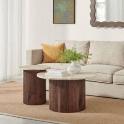 Furniturebox Uk Penrose Round Walnut & Cream Marble Effect Coffee Table - thumbnail 4