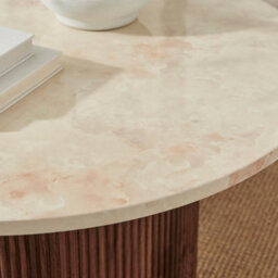 Furniturebox Uk Penrose Round Walnut & Cream Marble Effect Coffee Table - thumbnail 6