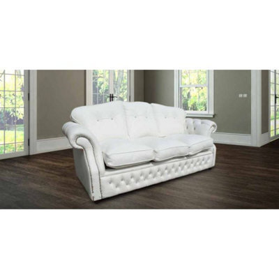 Chesterfield 3 Seater Crystal White Leather Sofa Settee Bespoke In Era Style - image 1