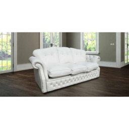 Chesterfield 3 Seater Crystal White Leather Sofa Settee Bespoke In Era Style - thumbnail 1