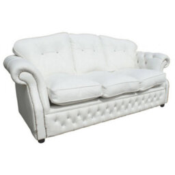 Chesterfield 3 Seater Crystal White Leather Sofa Settee Bespoke In Era Style - thumbnail 2