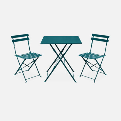 Sweeek. Folding Metal Bistro Garden Table 70 X 70Cm 2 Chairs Emilia Duck Blue 70X70X71 Cm - image 1