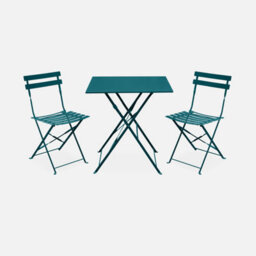 Sweeek. Folding Metal Bistro Garden Table 70 X 70Cm 2 Chairs Emilia Duck Blue 70X70X71 Cm - thumbnail 1