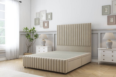 "Sloomy Madison Almond Coniston Divan Bed 2 Drawers Left Side-54"" Floor Standing Headboard 12"" Footboard 4'6 Double" - image 1