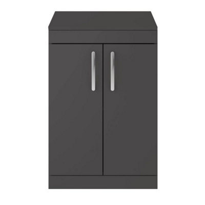 Dezine Hamble 600mm Gloss Grey Floor Standing 2 Door Vanity Unit, With Worktop - image 1