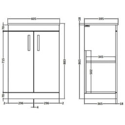 Dezine Hamble 600mm Gloss Grey Floor Standing 2 Door Vanity Unit, With Worktop - thumbnail 3