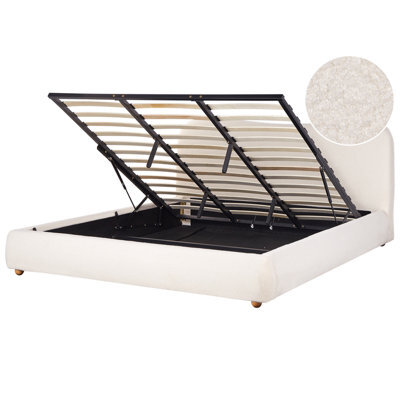 Beliani Ottoman Bed Boucle Blagnac 180 X 200 Cm (Eu Super King) Off-White - image 1