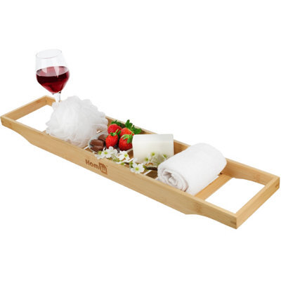 Homiu Bamboo Bath Caddy Tray Bridge Natural Brown Bathtub Tray Rack Tidy Bathroom Shelf Organizer Storage - image 1
