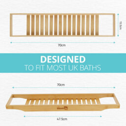 Homiu Bamboo Bath Caddy Tray Bridge Natural Brown Bathtub Tray Rack Tidy Bathroom Shelf Organizer Storage - thumbnail 2