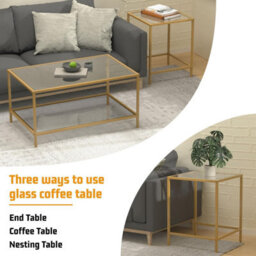 Huhote Elegant Nesting Tables 2 Set With Gold Frame Glass Top Diameter 60/40 Cm For Living Room Bedroom Balcony Office Side Table - thumbnail 4