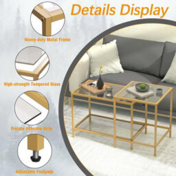 Huhote Elegant Nesting Tables 2 Set With Gold Frame Glass Top Diameter 60/40 Cm For Living Room Bedroom Balcony Office Side Table - thumbnail 5