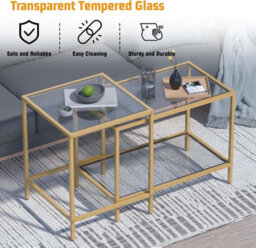 Huhote Elegant Nesting Tables 2 Set With Gold Frame Glass Top Diameter 60/40 Cm For Living Room Bedroom Balcony Office Side Table - thumbnail 6