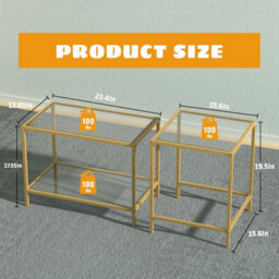 Huhote Elegant Nesting Tables 2 Set With Gold Frame Glass Top Diameter 60/40 Cm For Living Room Bedroom Balcony Office Side Table - thumbnail 7