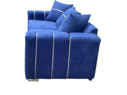 Monaco Luxe Navy Blue Velvet / 3+2 Seater Sofa Set With Footstool / With Chrome Detailing - thumbnail 3