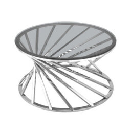 Comfy Living Round Geometric Design Silver Metal Coffee Table With Tinted Glass Tempered Top - thumbnail 4