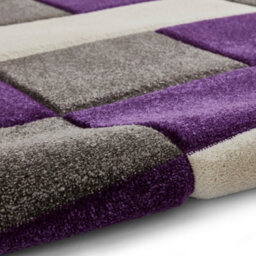 Grey Purple Modern Easy To Clean Bordered Chequered Geometric Rug For Dining Room-80Cm X 150Cm - thumbnail 7