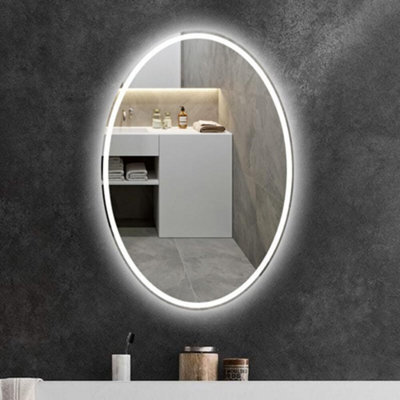 Deenz 70X50 Cm Double Led Oval Lighted Bathroom Wall Mirror 3 Color Light Touch Switch With Fog Pad Illuminated Backlit L8033 - image 1