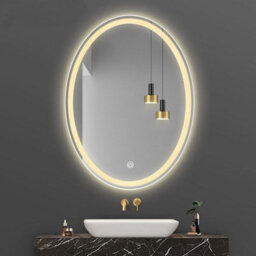 Deenz 70X50 Cm Double Led Oval Lighted Bathroom Wall Mirror 3 Color Light Touch Switch With Fog Pad Illuminated Backlit L8033 - thumbnail 3