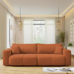 Sofa Bed With Storage Modern Velour Upholstery, Stylish And Functional By Furyn Orange - thumbnail 3