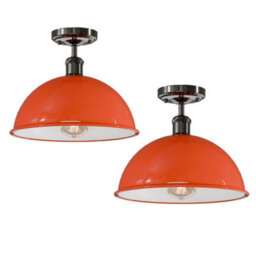 2 Pack Industrial-Semi Flush Mount Ceiling Light Metal 30Cm Dome Lampshade E27 Indoor Ceiling Lamp Fixture For Bedroom - thumbnail 1