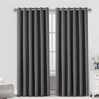Bedlooms Blackout Curtains Thermal Insulated Eyelet Ready Made Ring Top Grey Curtain (Pair) 66 X 72 Inches With Tie Backs - image 1