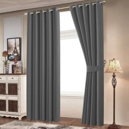 Bedlooms Blackout Curtains Thermal Insulated Eyelet Ready Made Ring Top Grey Curtain (Pair) 66 X 72 Inches With Tie Backs - thumbnail 2