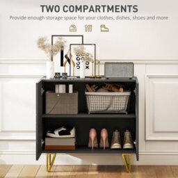 Wyld Haus Diro High Gloss Black Sideboard With Geometric Line Indents And Gold Hairpin Legs - 80X40X75Cm - thumbnail 4