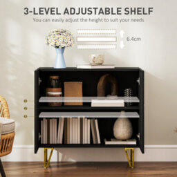 Wyld Haus Diro High Gloss Black Sideboard With Geometric Line Indents And Gold Hairpin Legs - 80X40X75Cm - thumbnail 5