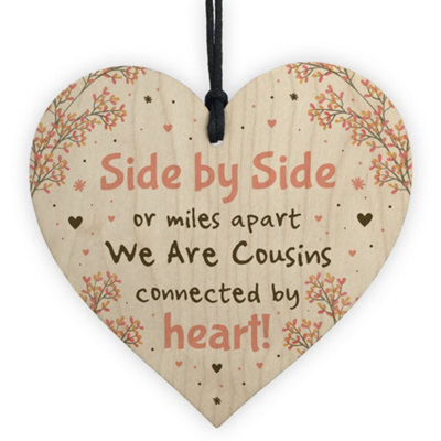 Red Ocean Cousin Birthday Card Gift Cousin Christmas Gift Wooden Heart Family Plaque - image 1