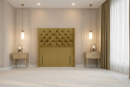 "Nexus Windsor Mustard Plush Divan Bed Base No Drawers With 54"" Floor Standing Winged Headboard 5' King" - thumbnail 6